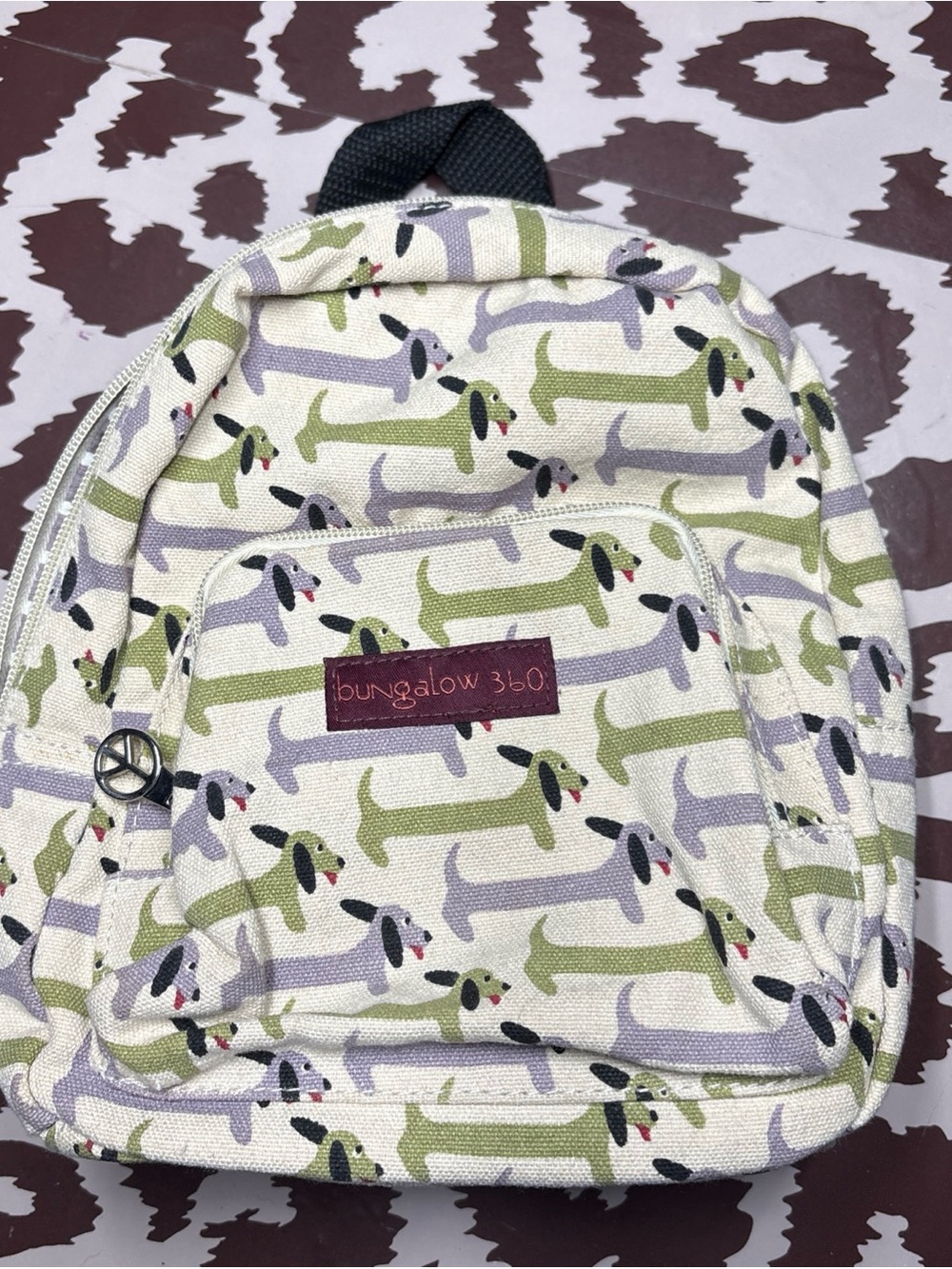 bungalow 360 Cream mini Backpack with Olive & Gray Dachshunds